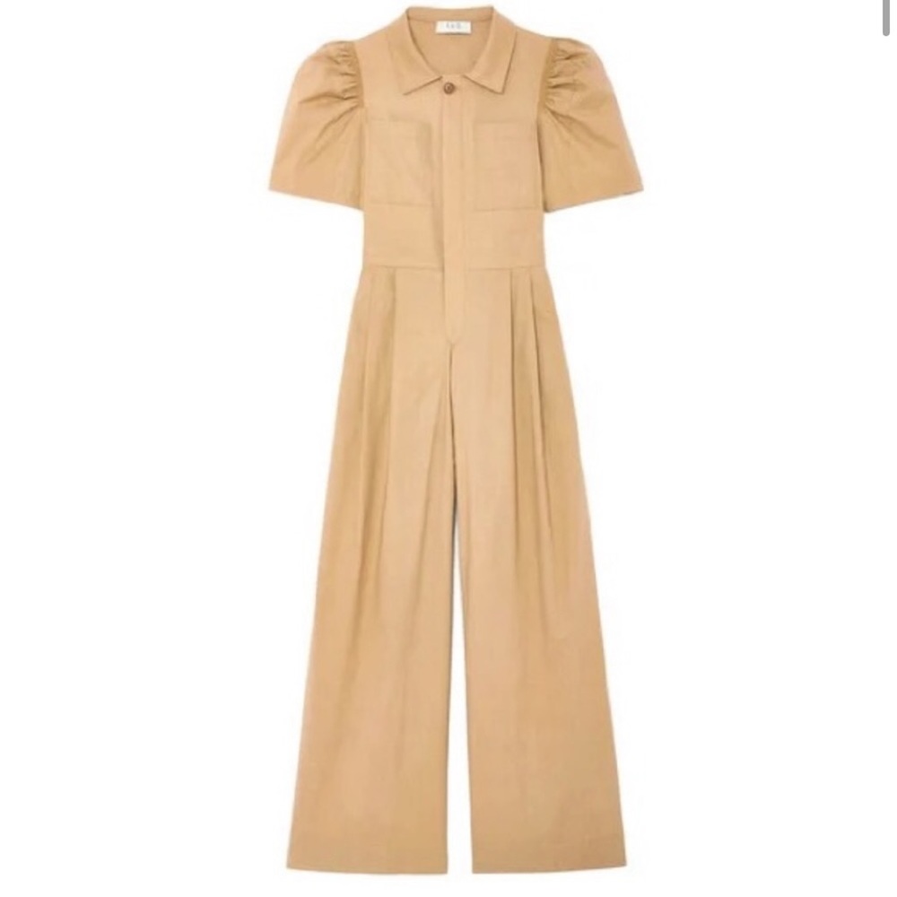 Tan Jumpsuit with Puff Sleeves